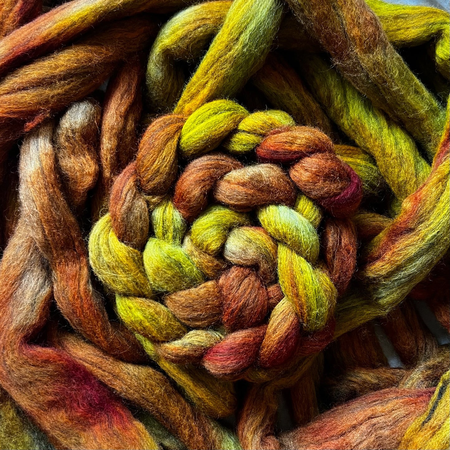 "Pumpkin" 4 oz. Grey Corriedale Combed Top